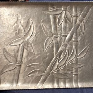 EVERLAST Forged aluminum serving tray hand made mid century 1950s bamboo pattern